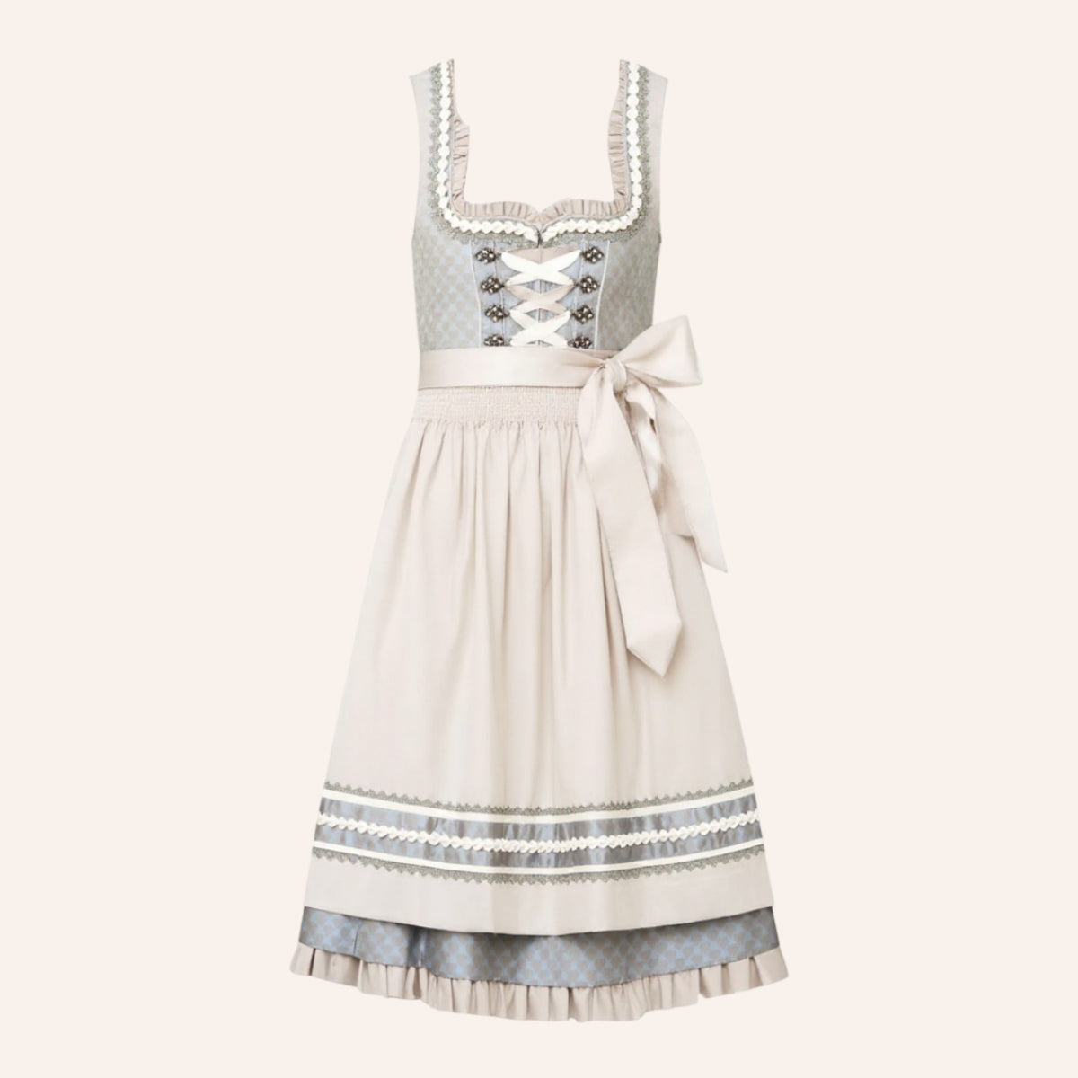 Dames Dirndl Midi-jurk Mouwloos met Schort en Vetersluiting