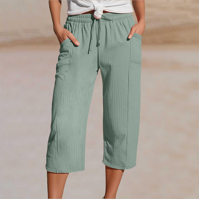 Dames Driekwart Broek met Elastische Taille en Zijzakken Lichtgroen
