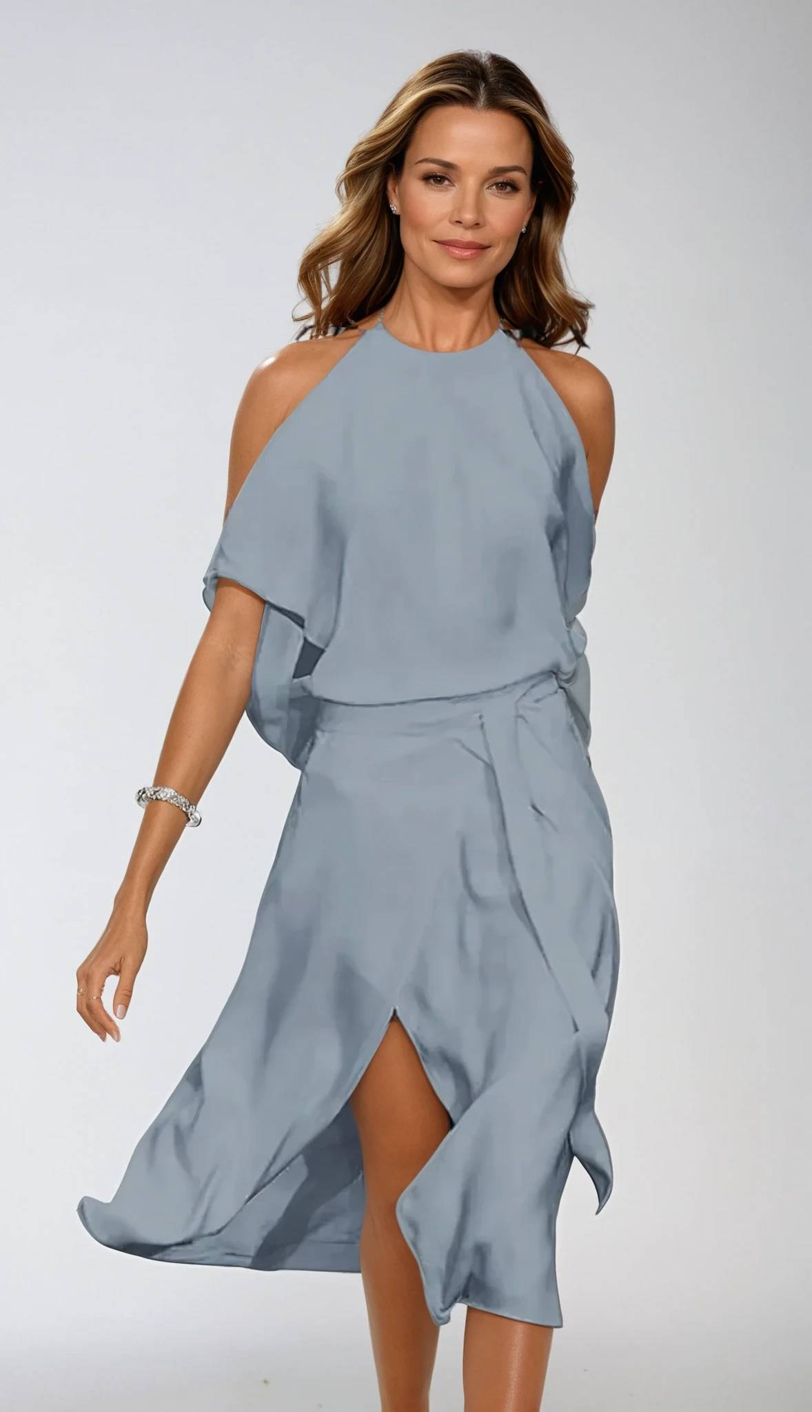 Dames Halter Midijurk met Open Schouders en Asymmetrische Zoom Grijs