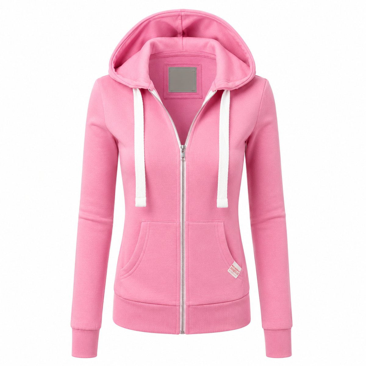 Dames Hoodie met Rits en Capuchon, Slim Fit en Lange Mouwen Roze
