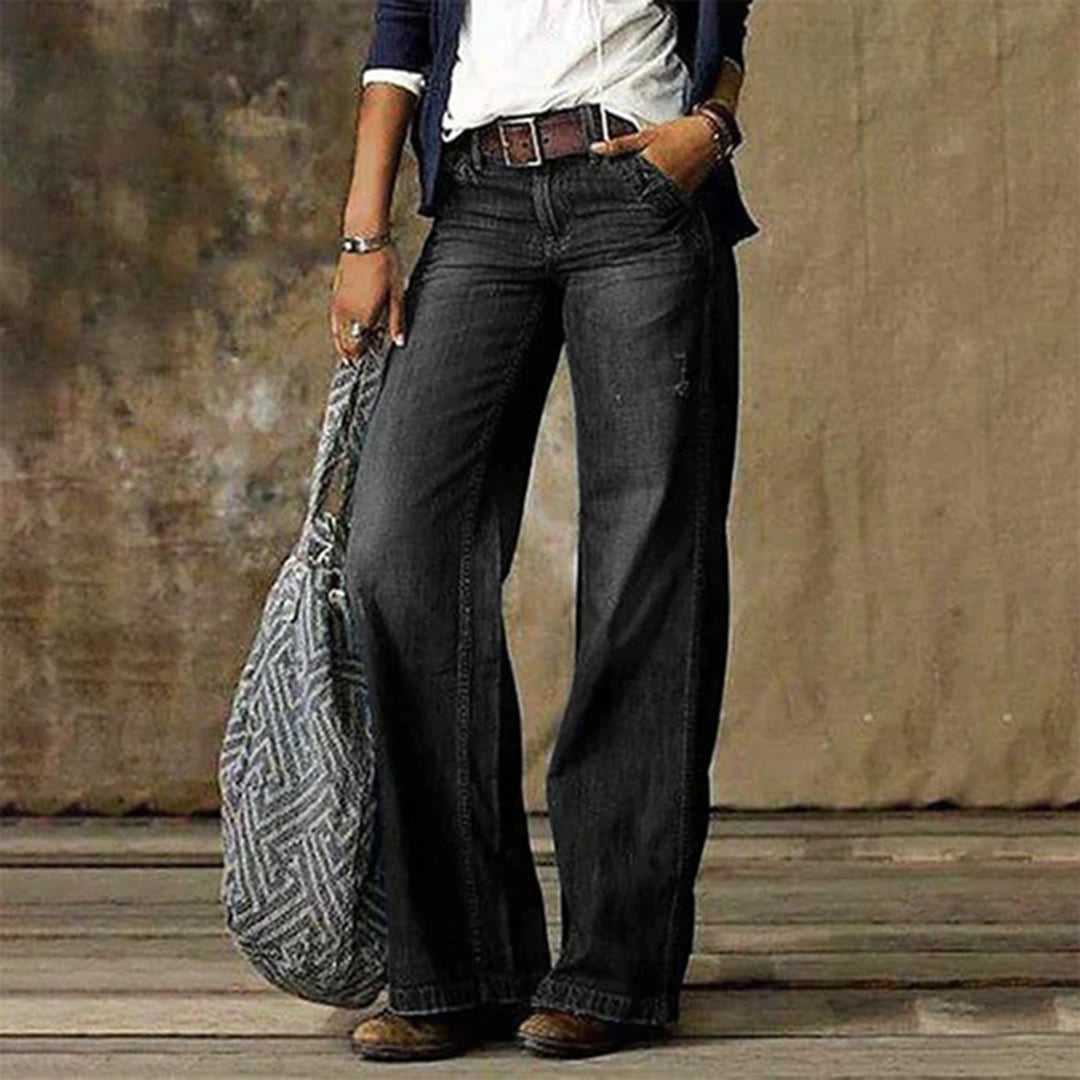 Dames Jeans Wide Leg met Vintage Wassing en Hoge Taille