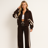 Dames Jogging Suit met Cropped Zip Jacket en Zijstrepen en Wide-Leg Broek