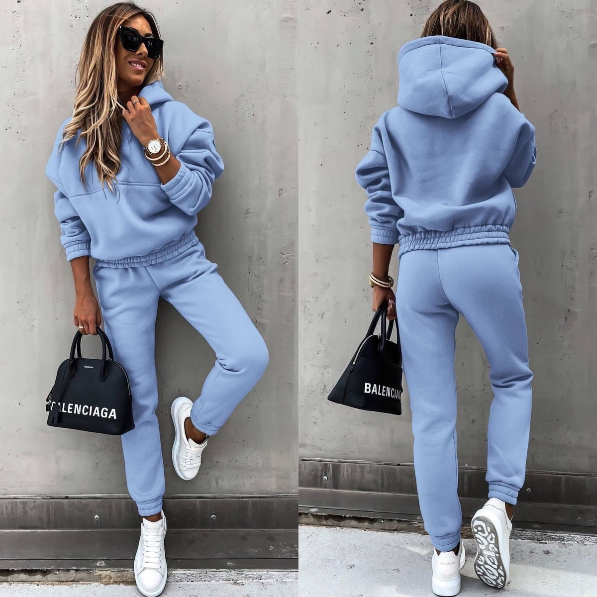 Dames Joggingpak met Hoodie en Elastische Taille Oversized Fit Blauw
