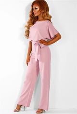 Dames Jumpsuit Korte Mouw met Boothals en Strikceintuur