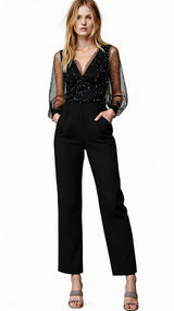 Dames Jumpsuit Lange Mouw met V-hals en Wijde Pijpen