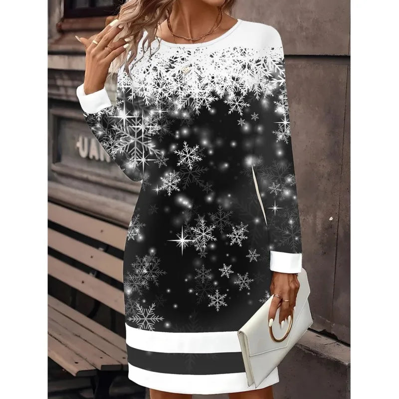 Dames Kerstjurk met Lange Mouwen en Ronde Hals