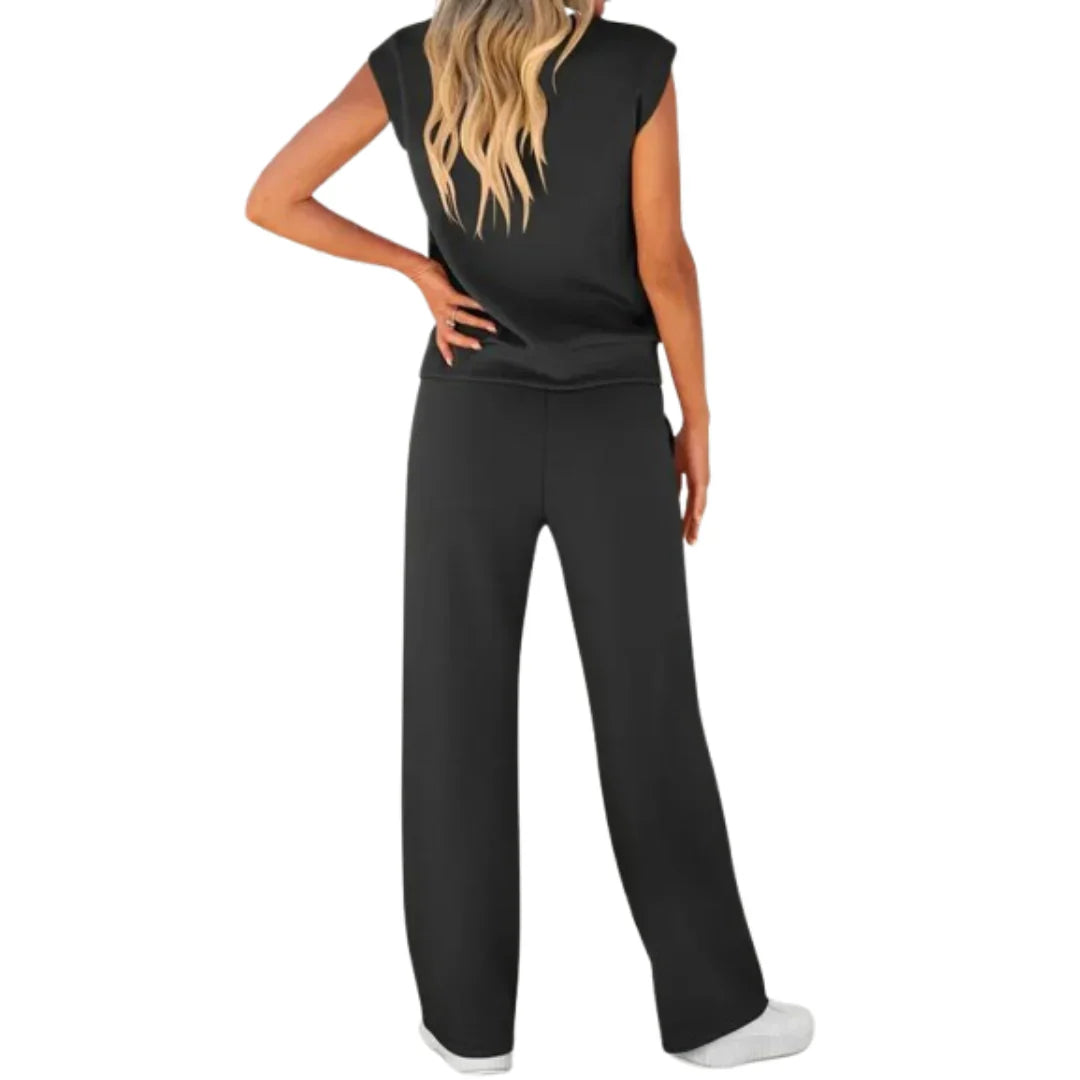 Dames Loungewear Set Mouwloos Top met Ronde Hals en Wijde Broek
