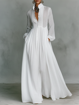 Dames Maxi Jurk met Knoopsluiting en Lange Mouwen