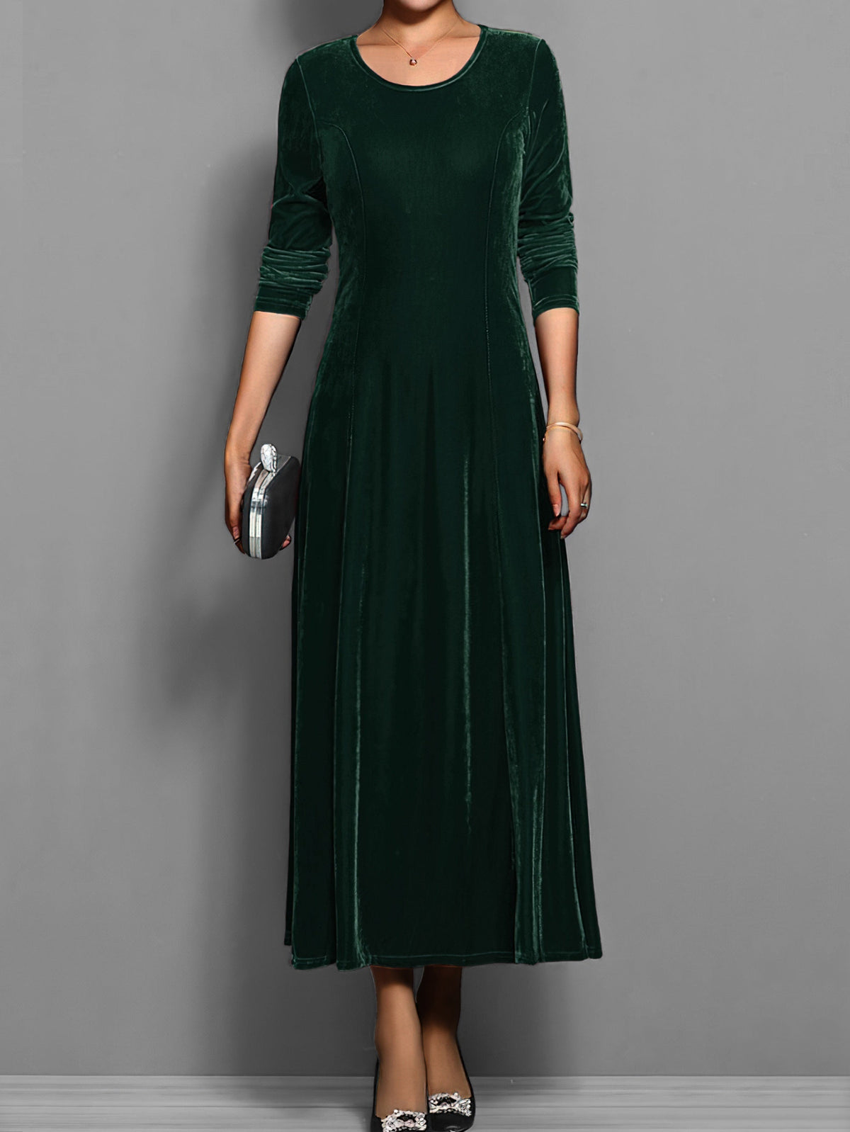 Dames Maxi-jurk met Ronde Hals en A-lijn Groen