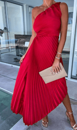 Dames Maxijurk One Shoulder met Plissé Rok