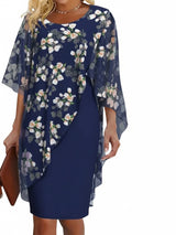 Dames Midi Jurk met Bloemenprint en Transparante Overlay