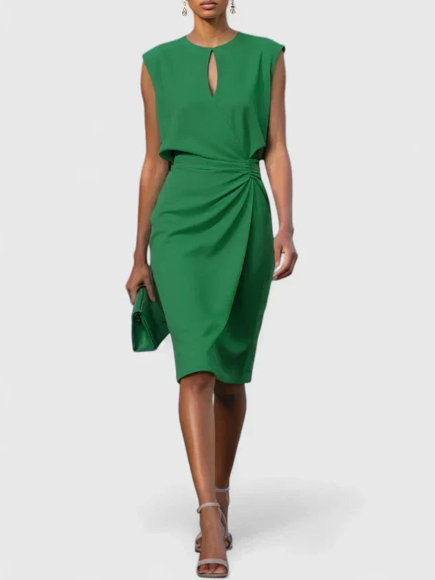 Dames Midi Jurk Mouwloos met Keyhole-hals en Plooirok Groen