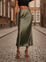 Dames Midi Rok met Hoge Taille en Vloeiende Snit