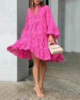 Dames Mini Jurk met Ballonmouwen en Broderie Anglaise Laagjesrok