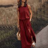 Dames Mouwloze Maxi Jurk met Ronde Hals en Split