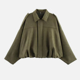 Dames Oversized Cropped jacket met Revers Kraag en Ritssluiting