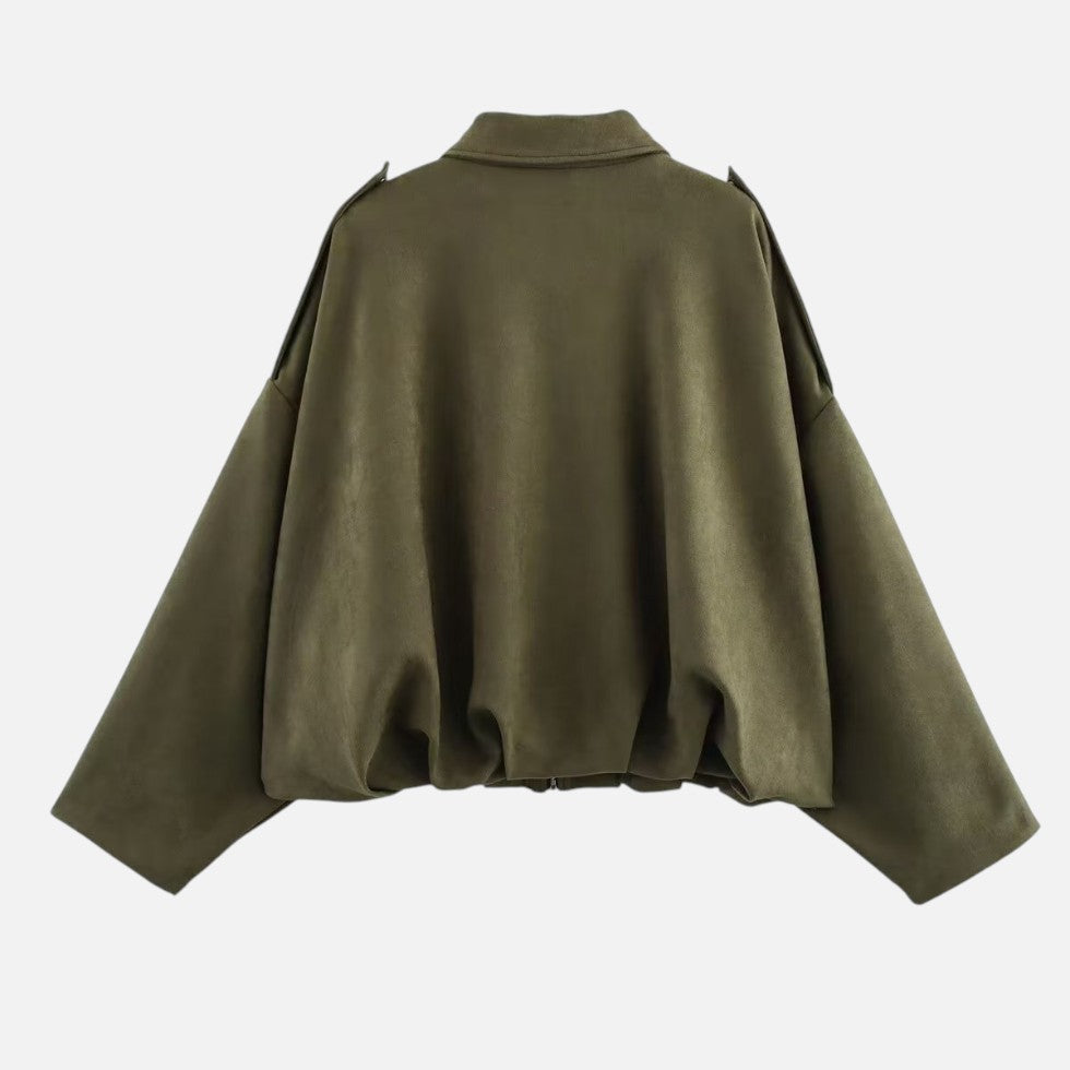 Dames Oversized Cropped jacket met Revers Kraag en Ritssluiting