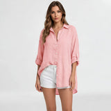 Dames Oversized Shirt met Lange Mouwen en Klassieke Kraag