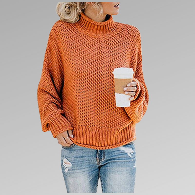 Dames Oversized Sweater met Coltrui en Lange Mouw Oranje