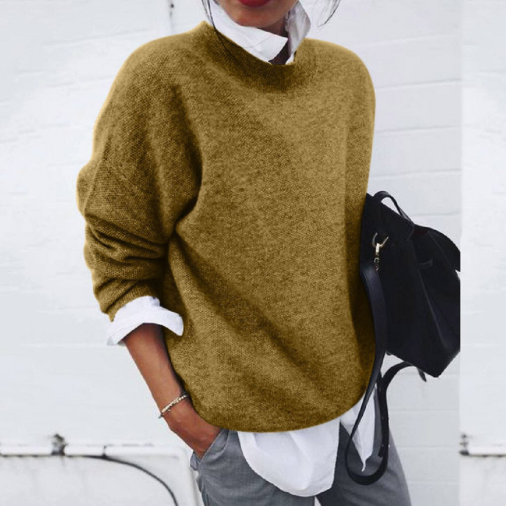 Dames Oversized Sweater met Ronde Hals en Lange Mouwen Geel