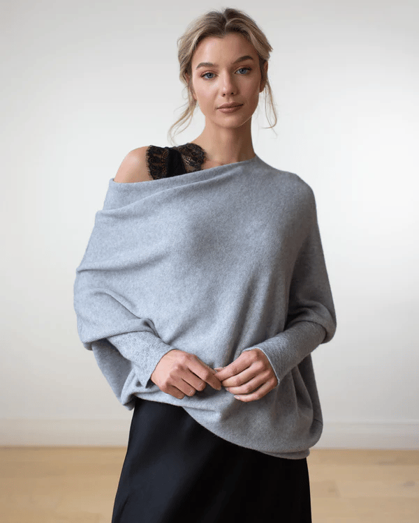 Dames Oversized Sweater met Sloophals en Vleermuismouwen Lichtgrijs