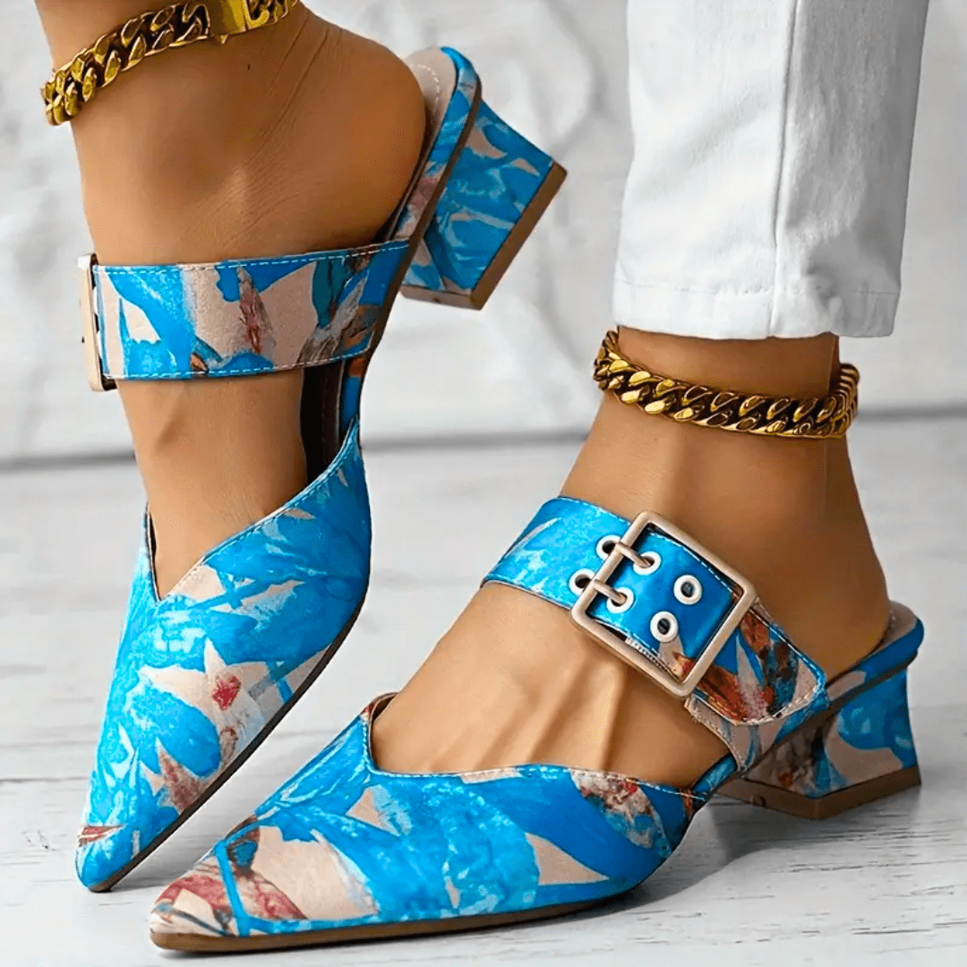 Dames Pumps met Bloemenprint en Enkelband met Gesp