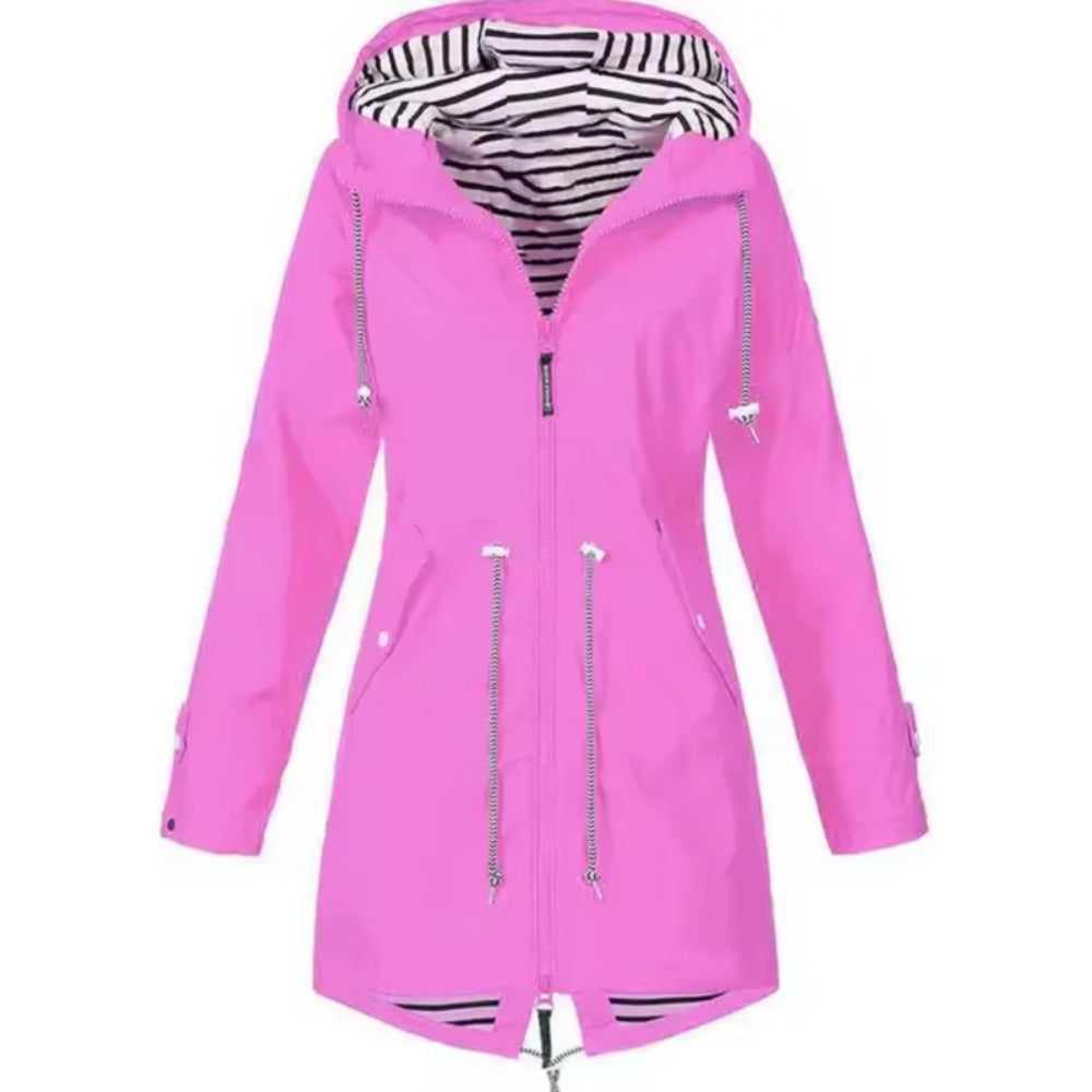 Dames Regenjas met Capuchon en Ritssluiting Taillband Roze