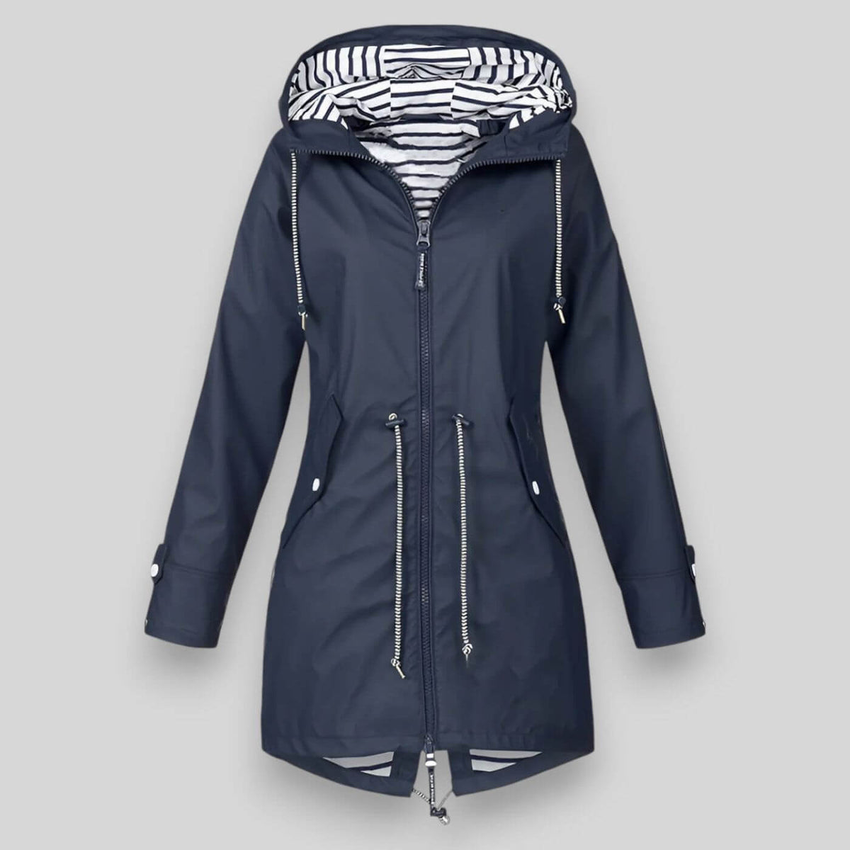 Dames Regenjas met Capuchon en Taillering Lange Mouw Donkerblauw
