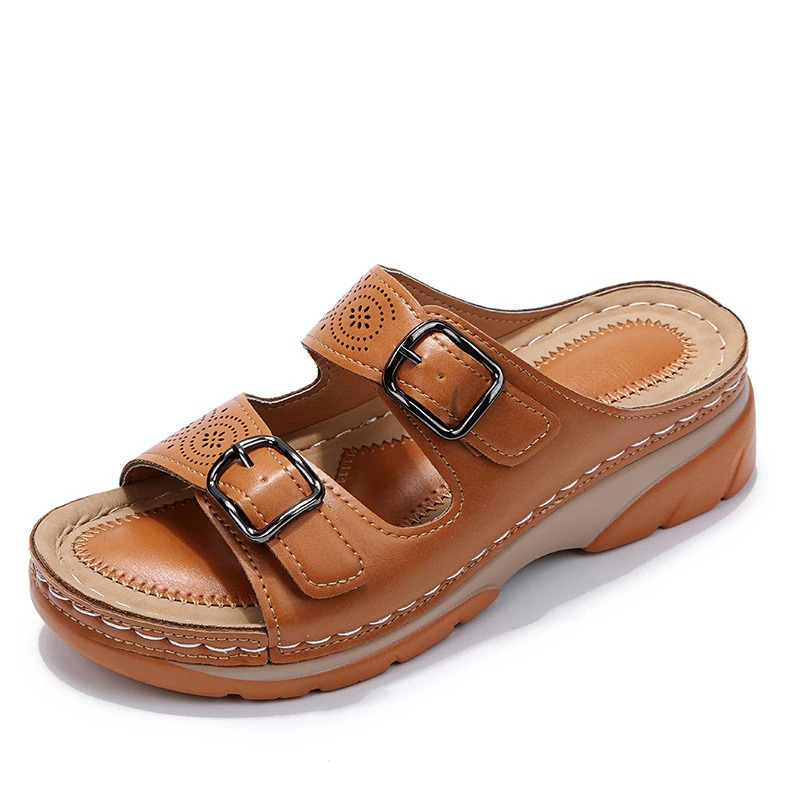 Dames Sandalen met Dubbele Gesp en Plateauzool