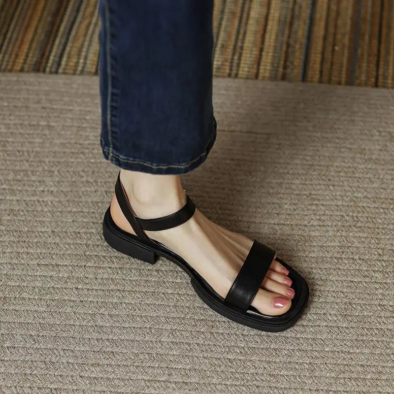 Dames Sandalen met Enkelbandjes en Blokhak Zwart