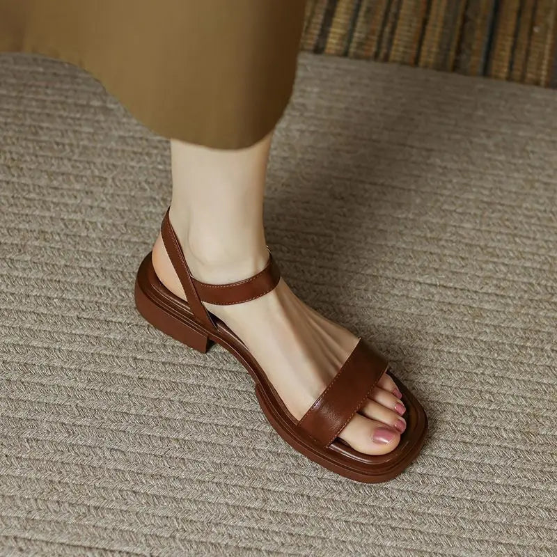 Dames Sandalen met Enkelbandjes en Blokhak Bruin