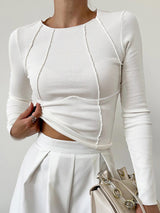 Dames Slim Fit Top met Ronde Hals en Lange Mouwen