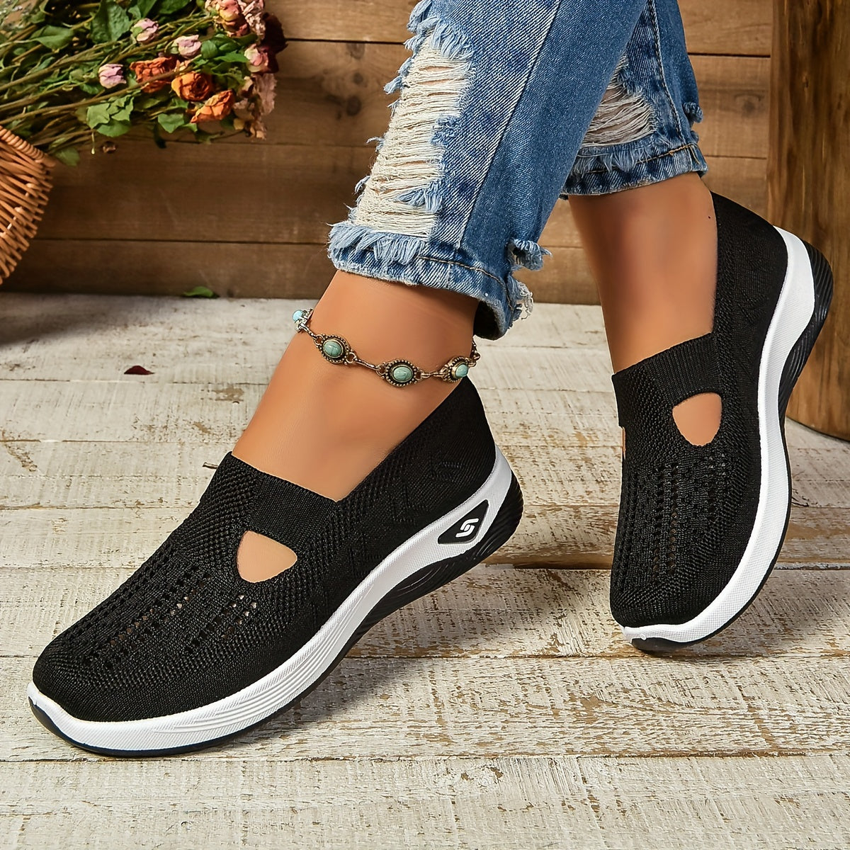 Dames Slip-on Sneakers met Uitneembaar Voetbed en Sleehak Zwart