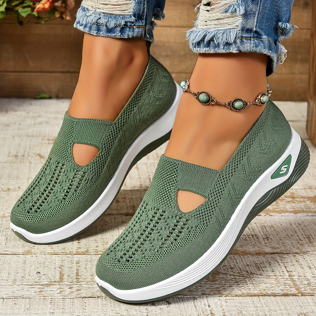Dames Slip-on Sneakers met Uitneembaar Voetbed en Sleehak Groen