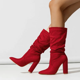 Dames Slouchy Laarzen met Blokhak en Spitse Neus