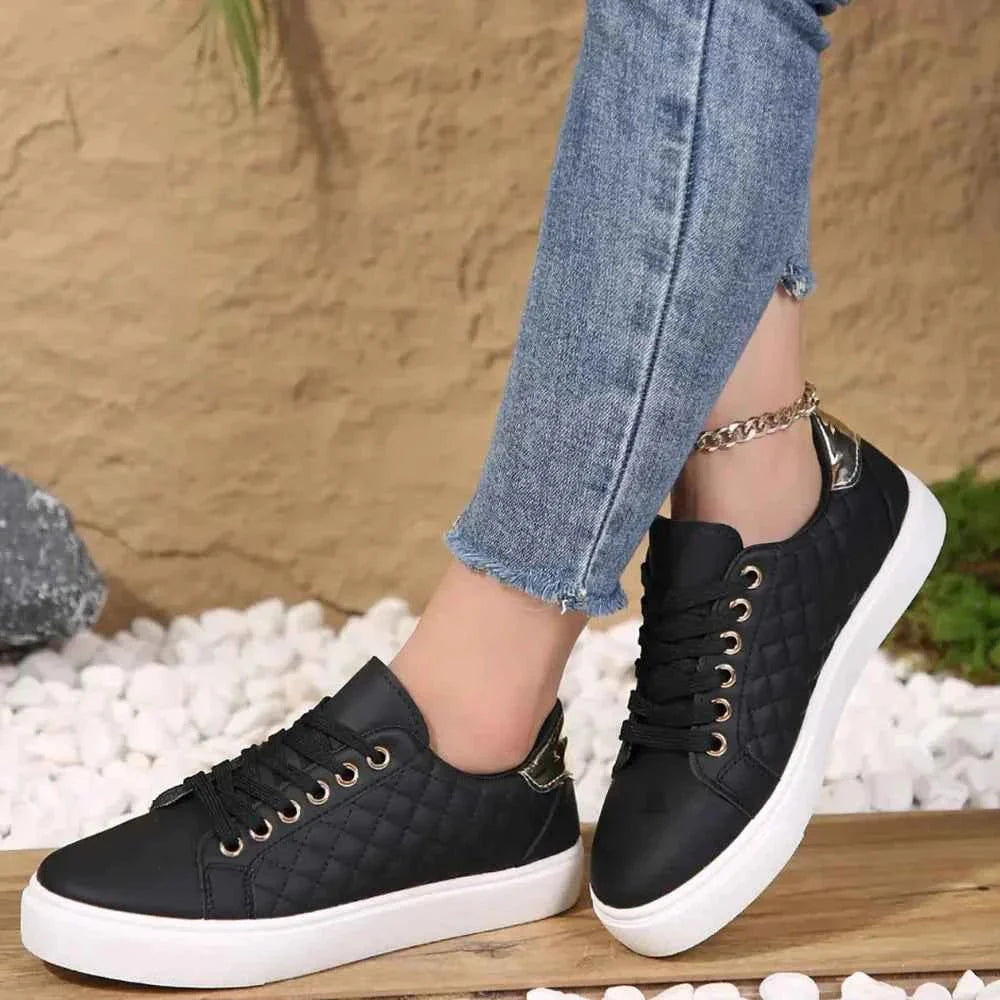 Dames Sneakers met Veters en Gewatteerd Patroon