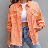 Dames Spijkerjack Oversized met Destroyed Details en Rafelige Zoom