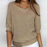 Dames Sweater met Ronde Hals en Driekwart Vleermouwen Oversized
