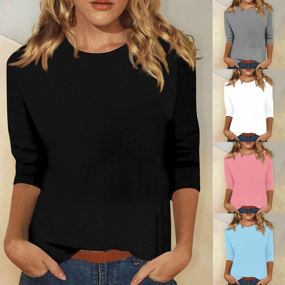 Dames T-shirt Driekwart Mouw met Ronde Hals en Regular Fit