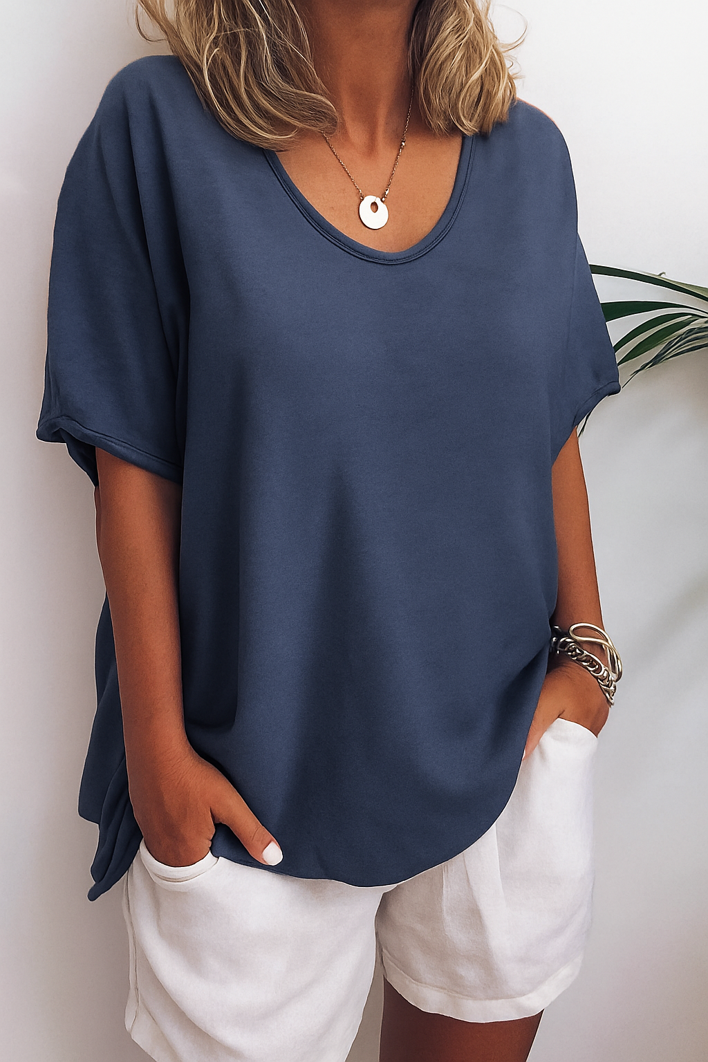 Dames T-Shirt Oversized met V-hals en Korte Mouw