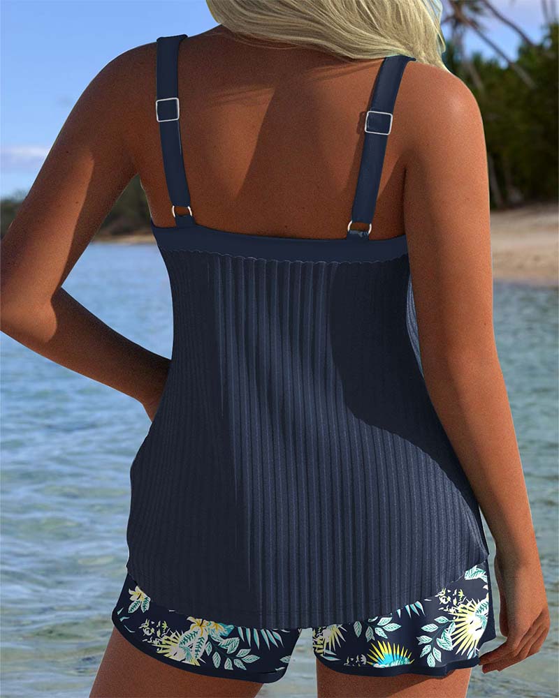Dames Tankini Set met Tropische Print en Verstelbare Schouderbanden