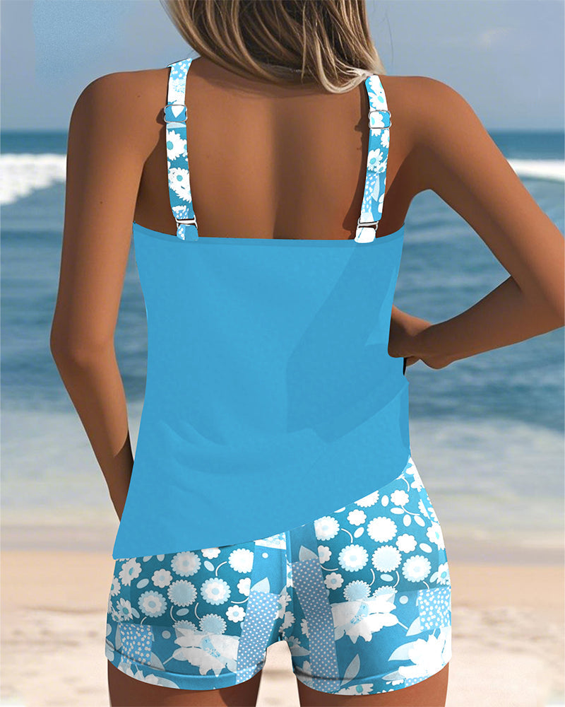 Dames Tankini Set Mouwloos met Bloemenprint en Open Rug