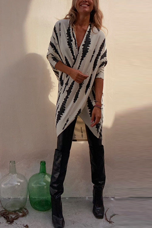Dames Tunika met V-hals en Wikkelfront Lange Mouw met Abstracte Print