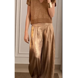 Dames Wijde Broek met Hoge Taille en Plooien