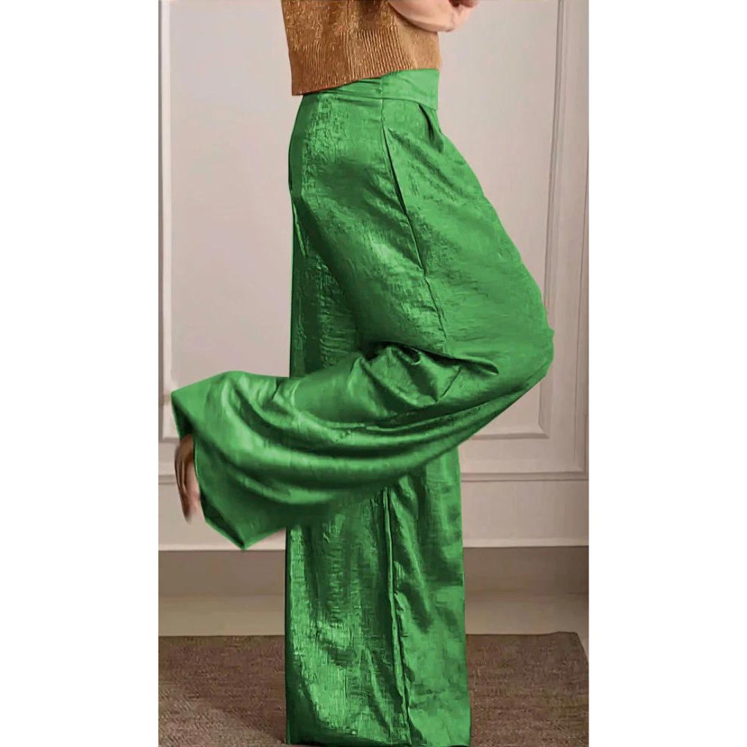Dames Wijde Broek met Hoge Taille en Plooien Groen