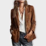 Dames Vintage Blazer met Voorknopen en Opgestikte Zakken