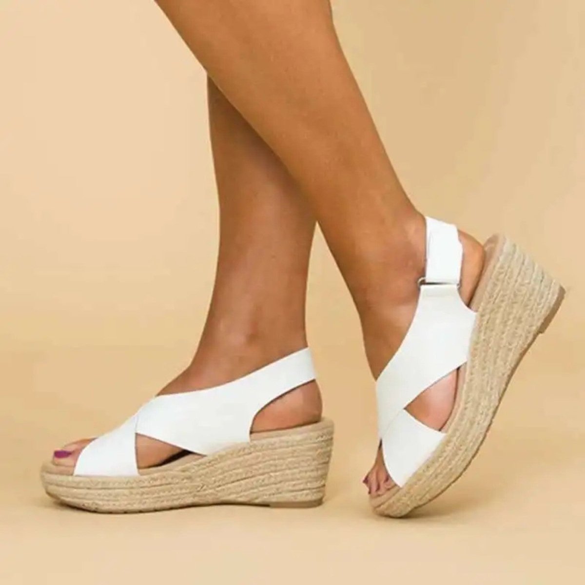 Dames Wedge Sandalen met Gekruiste Banden en Espadrille Zool