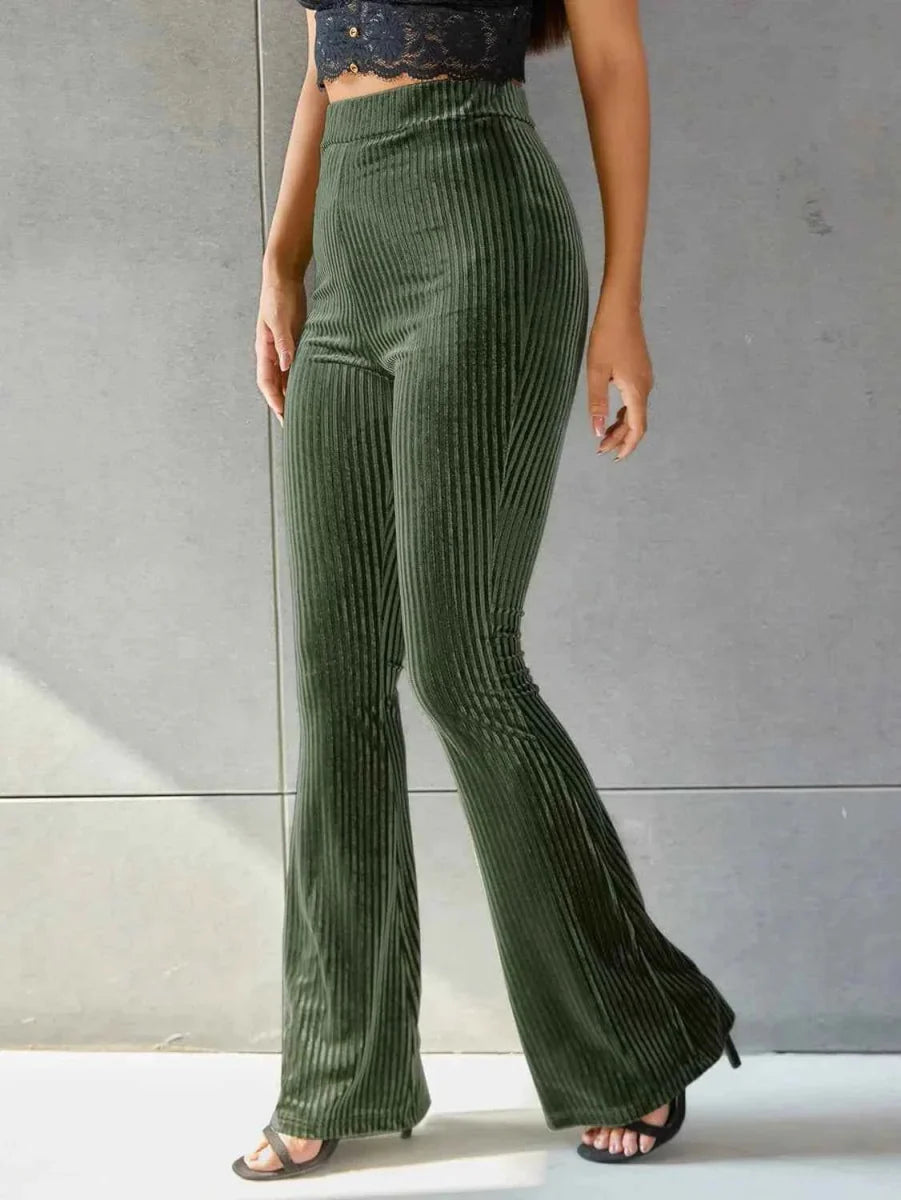 Dames Wijde Broek met Hoge Taille en Geribbeld Patroon