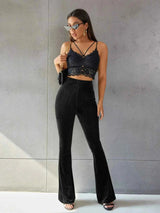 Dames Wijde Broek met Hoge Taille en Geribbeld Patroon