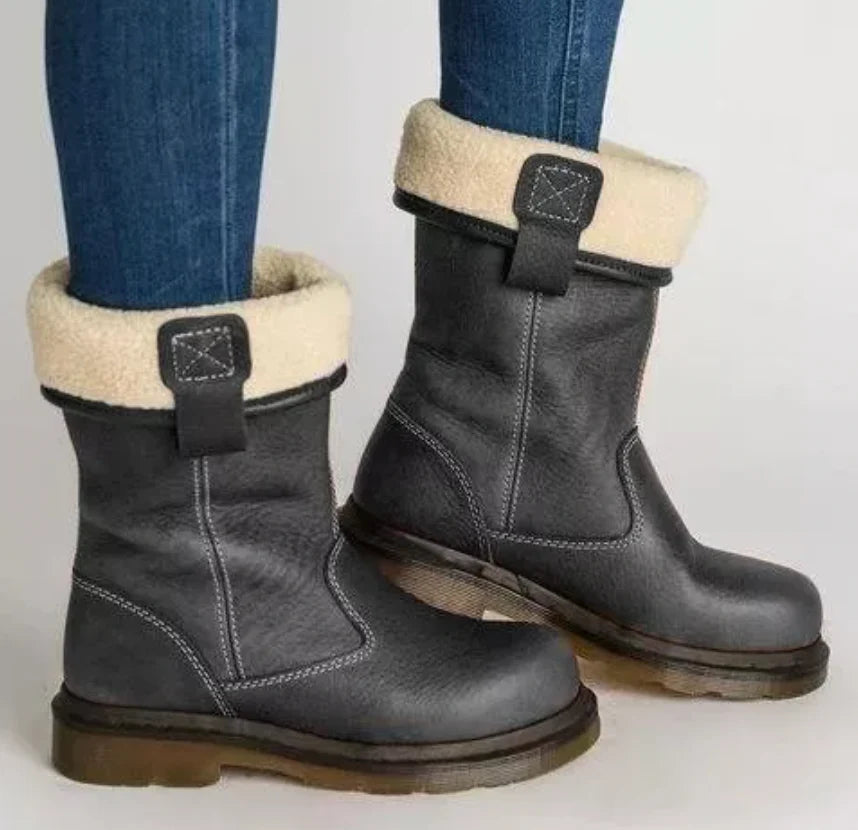 Dames Winterboots Halfhoog met Instapper en Omvouwbare Rand